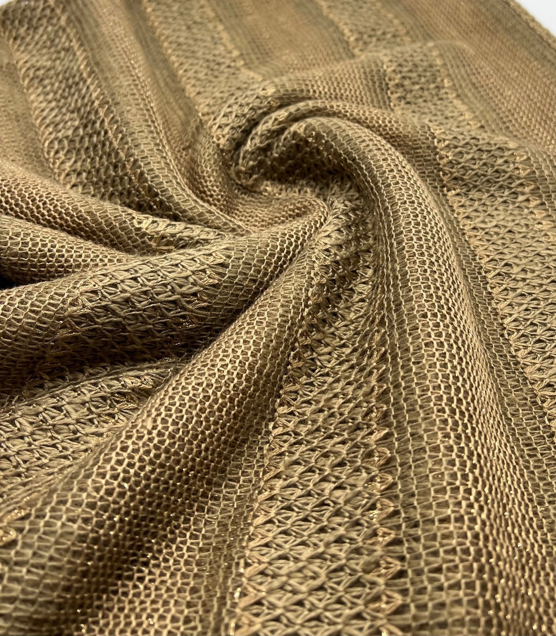 Brown Green Gold Stripe Knitted Stretch Fabric - T9 Fabrics